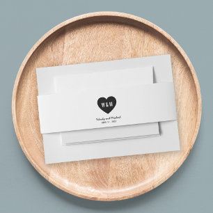 Monogram Heart Modern Wedding Invitation Belly Band