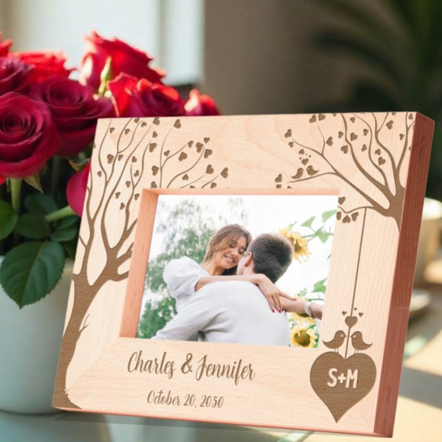 Monogram Heart Names Couple with Love Tree Design Etched Frames (Creator Uploaded)