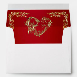Monogram Heart on Crimson Wedding Envelope