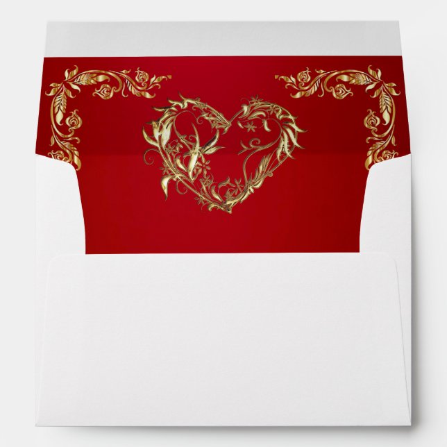 Monogram Heart on Crimson Wedding Envelope (Back (Bottom))