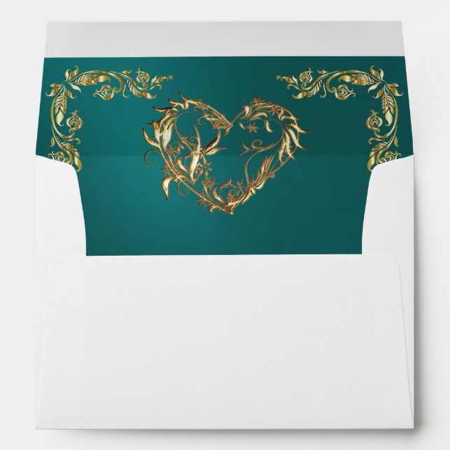 Monogram Heart on Teal Wedding Envelope (Back (Bottom))