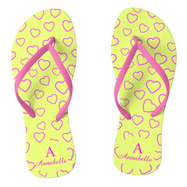 Monogram Heart Pattern Yellow Pink Thongs (Footbed)