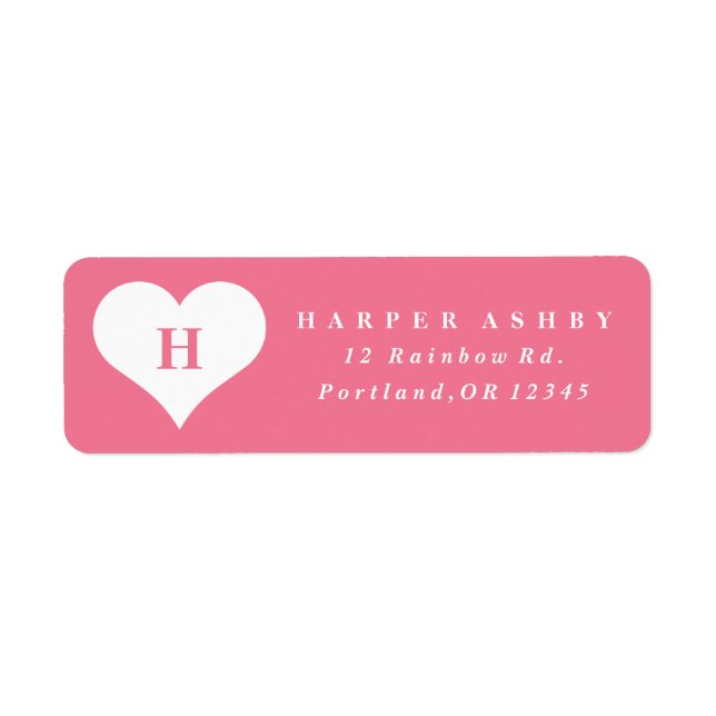 Monogram Heart Pink Return Address Label (Front)