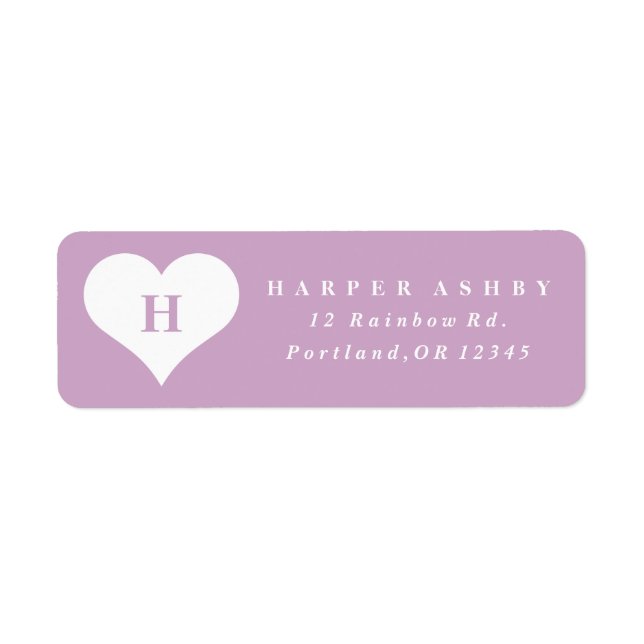 Monogram Heart Purple Return Address Label (Front)