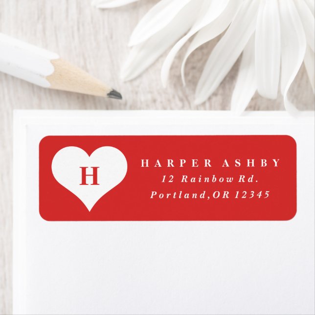 Monogram Heart Red Return Address Return Address Label (Insitu)