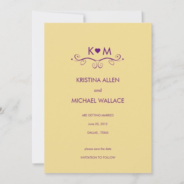 Monogram Heart -save the date card (Front)