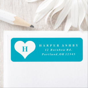 Monogram Heart Teal Blue Return Address Return Address Label