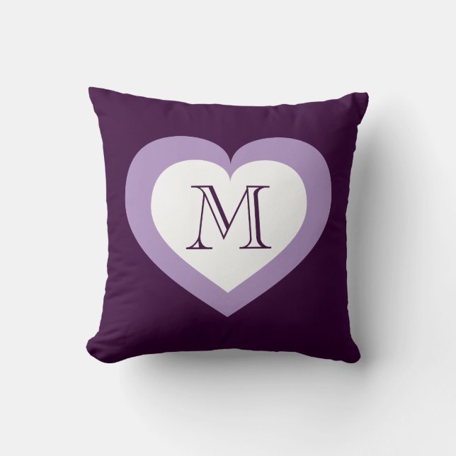 Monogram Heart - White and Lavender Cushion (Front)