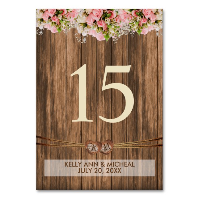 Monogram Heart with Pink Roses Table Number (Back)