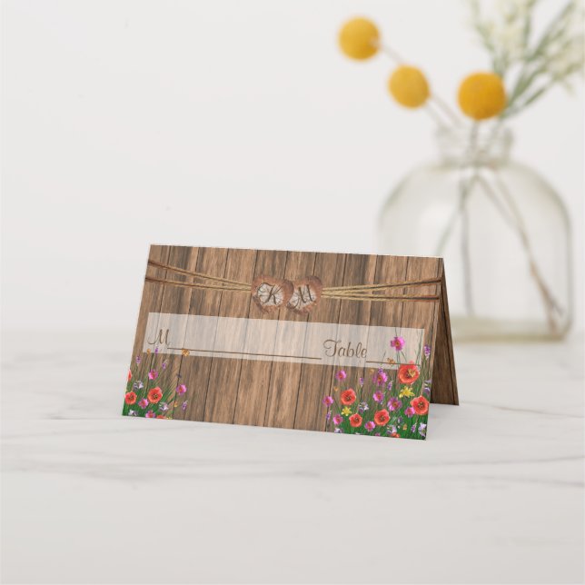 Monogram Heart with Wildflowers | Place Cards (Front)