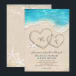 Monogram Hearts in the Sand Beach Wedding Invitation<br><div class="desc">Create your own unique elegant beach wedding invitations with your personalised monogram initials... The watercolor design features artwork illustrated by Raphaela Wilson. 2 hearts in the sand flecked with gold, sparkling ocean waves, starfish, string lights and other tropical elements come together beautifully to create a custom wedding invitation perfect for...</div>