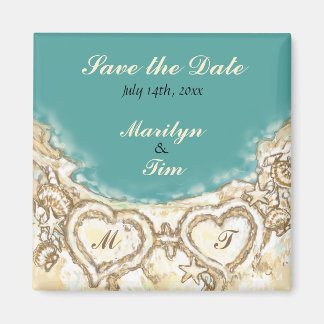 Monogram Hearts on the Beach Save the Date Magnet