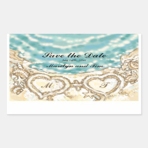 Monogram Hearts on the Beach Save the Date Rectangular Sticker