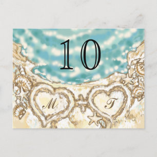 Monogram Hearts on the Beach Table Card