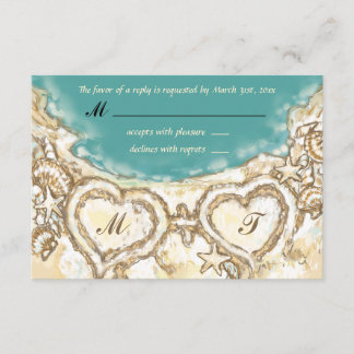 Monogram Hearts on the Beach Wedding RSVP Card