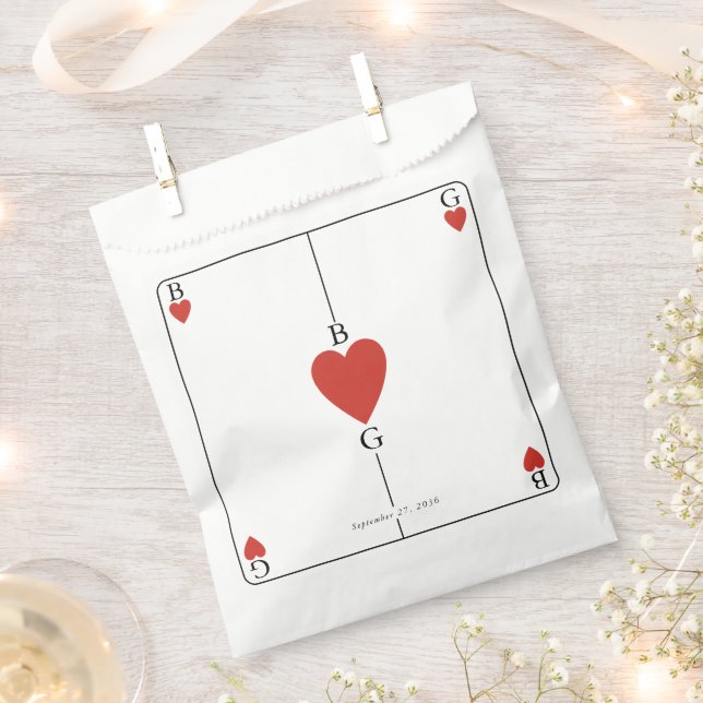 Monogram Hearts Playing Card Wedding  Favour Bag (Clipped)