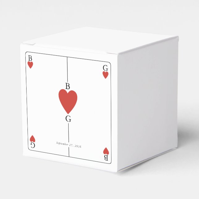 Monogram Hearts Playing Card Wedding  Favour Box (Front Side)