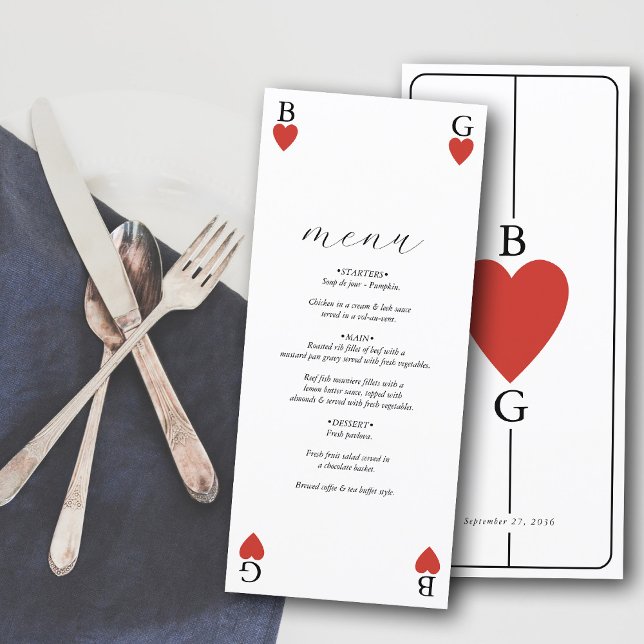 Monogram Hearts Playing Card Wedding Menu Card (Monogram Hearts Playing Card Wedding Menu Card)