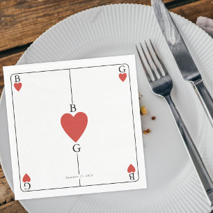 Monogram Hearts Playing Card Wedding  Napkin