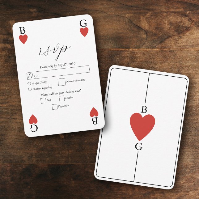 Monogram Hearts Playing Card Wedding Response RSVP (Monogram Hearts Playing Card Wedding RSVP response)