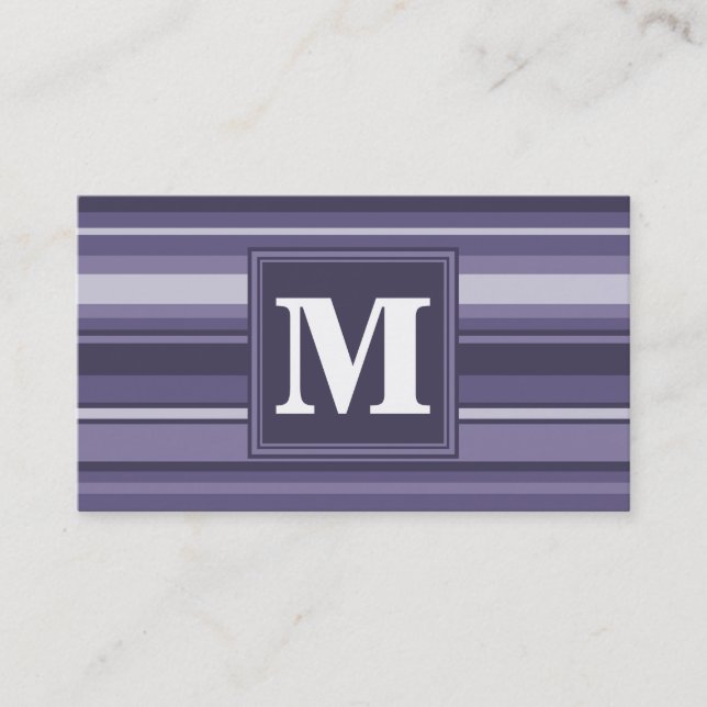 Monogram heather purple stripes business card (Front)