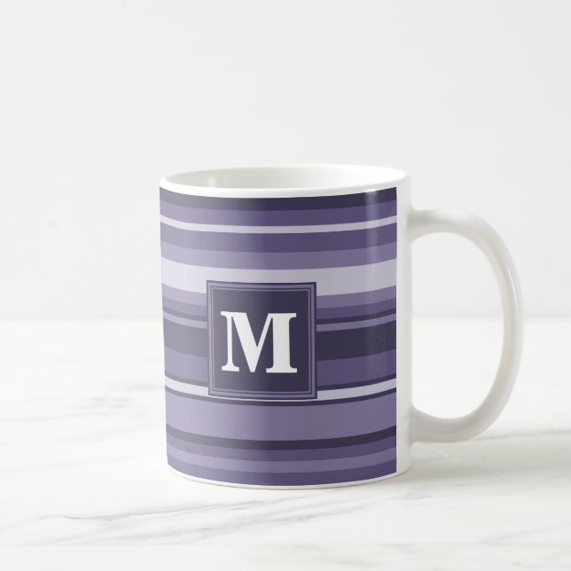 Monogram heather purple stripes coffee mug (Right)