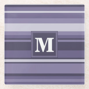 Monogram heather purple stripes glass coaster