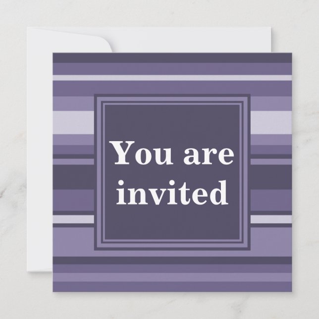 Monogram heather purple stripes invitation (Front)