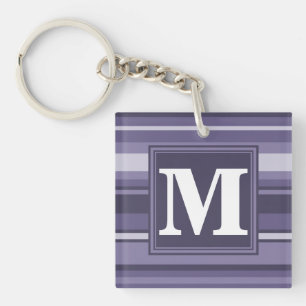 Monogram heather purple stripes key ring