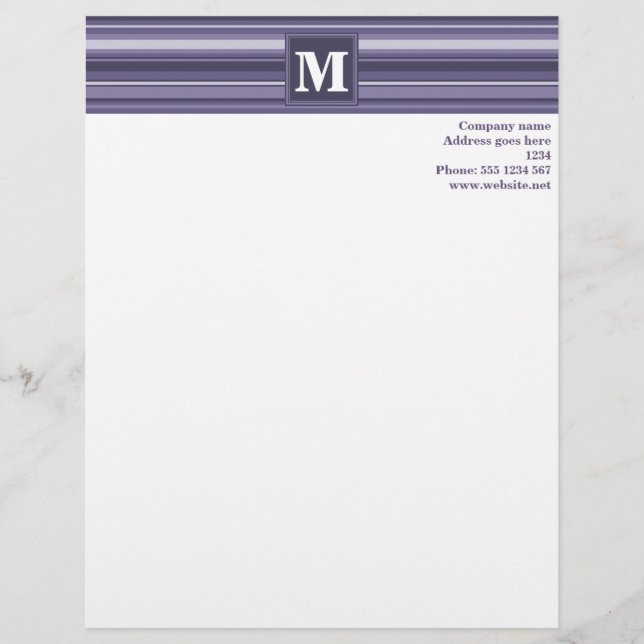 Monogram heather purple stripes letterhead design (Front)