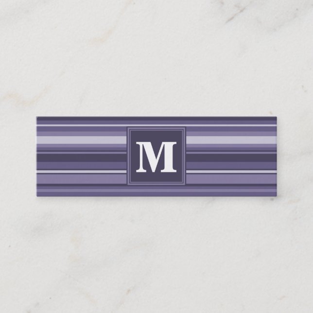 Monogram heather purple stripes mini business card (Front)