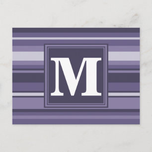 Monogram heather purple stripes postcard