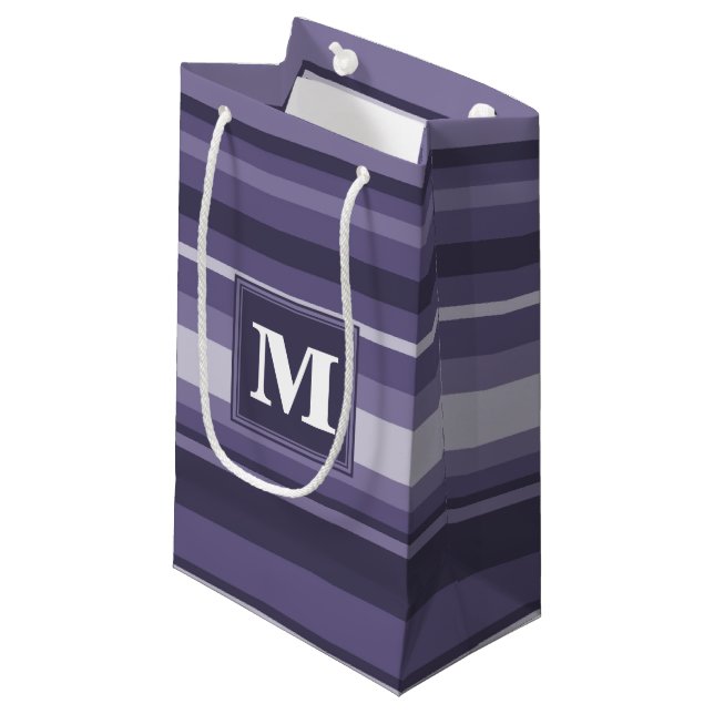 Monogram heather purple stripes small gift bag (Front Angled)