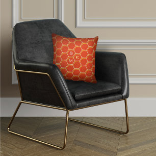 Monogram hexagon pattern orange yellow Manly Cushion