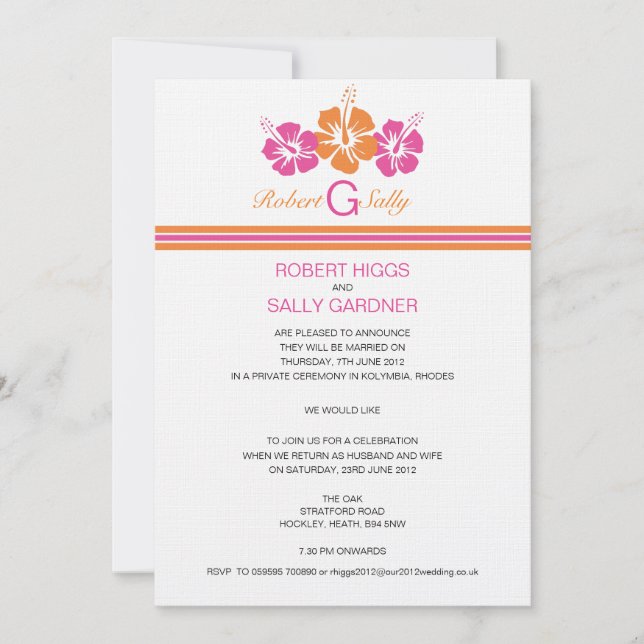 Monogram Hibiscus Flower Wedding Invitation (Front)