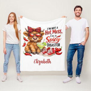 Monogram Highland Cow Hot Mess Funny Humorous  Fleece Blanket