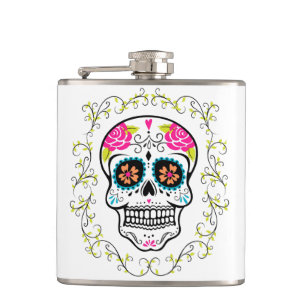 Monogram Hipster Sugar Skull Hip Flask