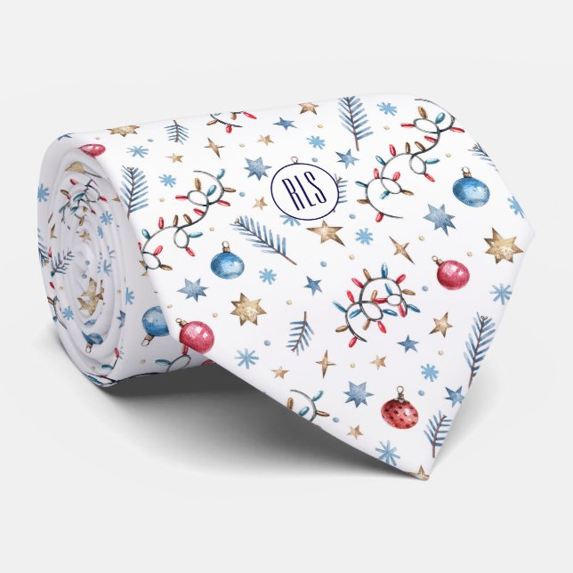 Monogram, Holiday Decorations Pattern Neck Tie (Rolled)