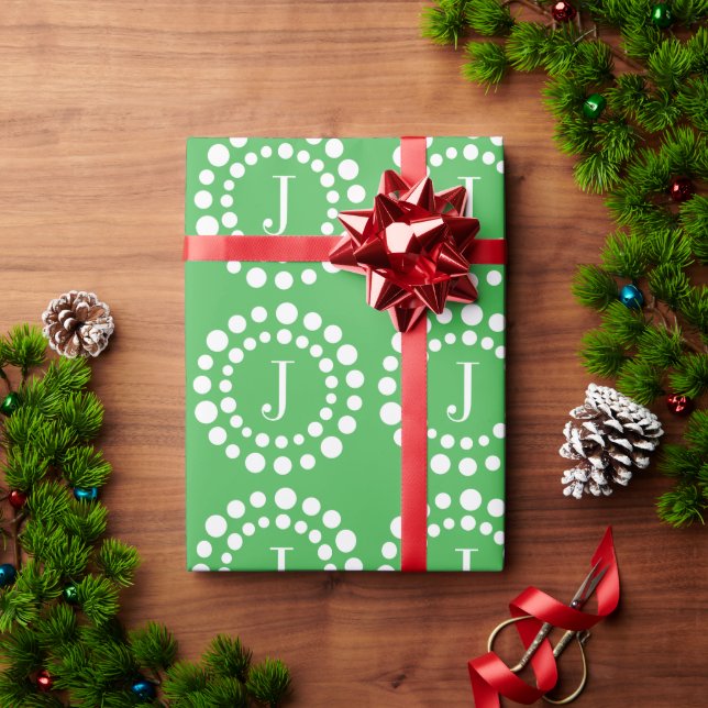 Monogram Holiday Green and White Wrapping Paper (Holiday Gift)
