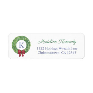 Monogram Holidays Wreath Red Green Return Address Label