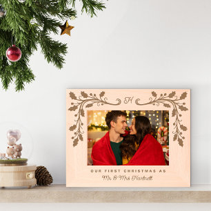 Monogram Holly Frame First Christmas as Mr & Mrs
