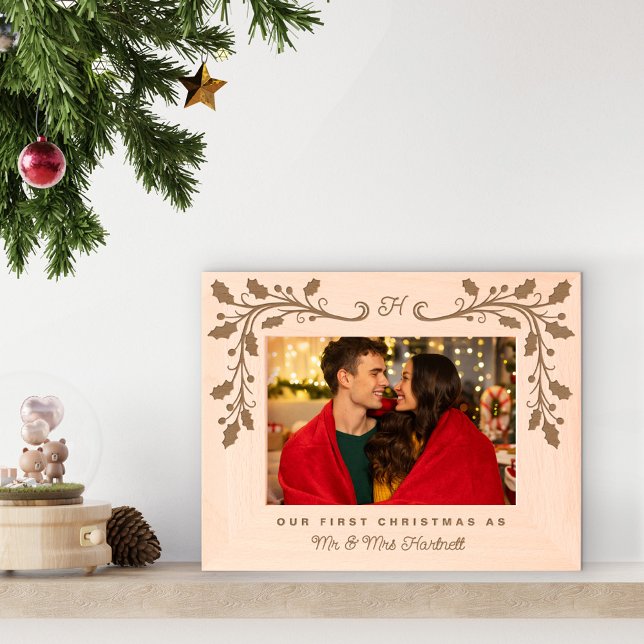 Monogram Holly Frame First Christmas as Mr &amp; Mrs (Creator Uploaded)