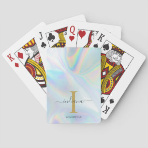 Monogram Holographic Gold Initial Name Custom Playing Cards
