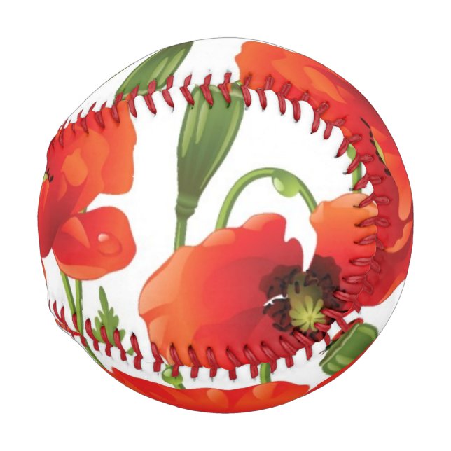 Monogram Horizontal border with red poppy Baseball (Front Right)