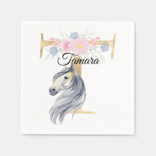 Monogram horse add name customizeable girly floral napkin