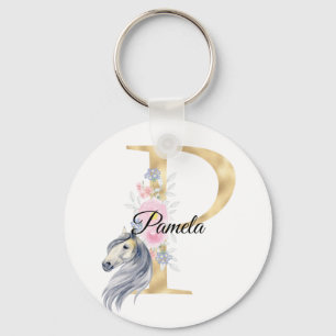 Monogram horse cute floral girly equestrian name   key ring