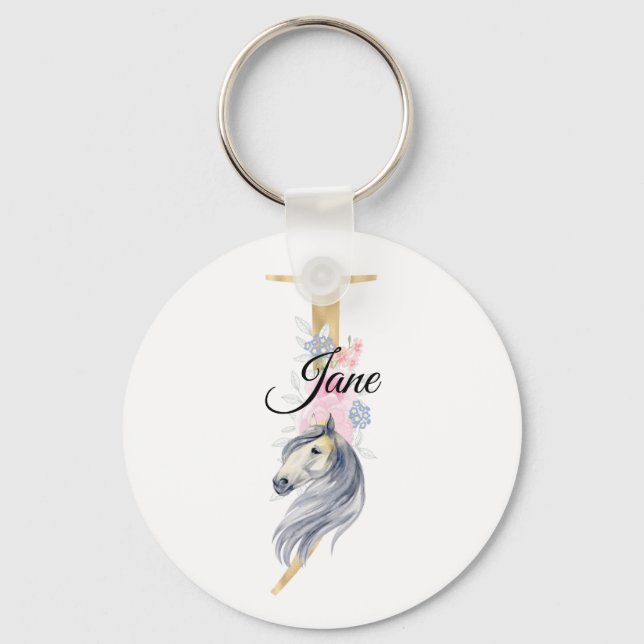 Monogram horse cute floral girly equestrian name   key ring (Front)