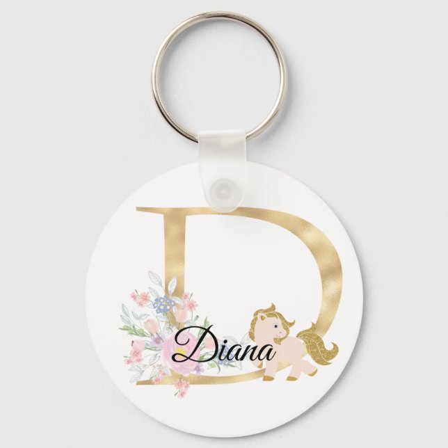 Monogram horse cute floral girly equestrian name l key ring (Front)