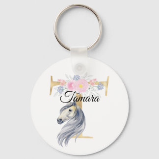 Monogram horse cute floral girly equestrian name l key ring