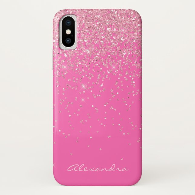 Monogram Hot Pink and Glitter Sparkle Case-Mate iPhone Case (Back)
